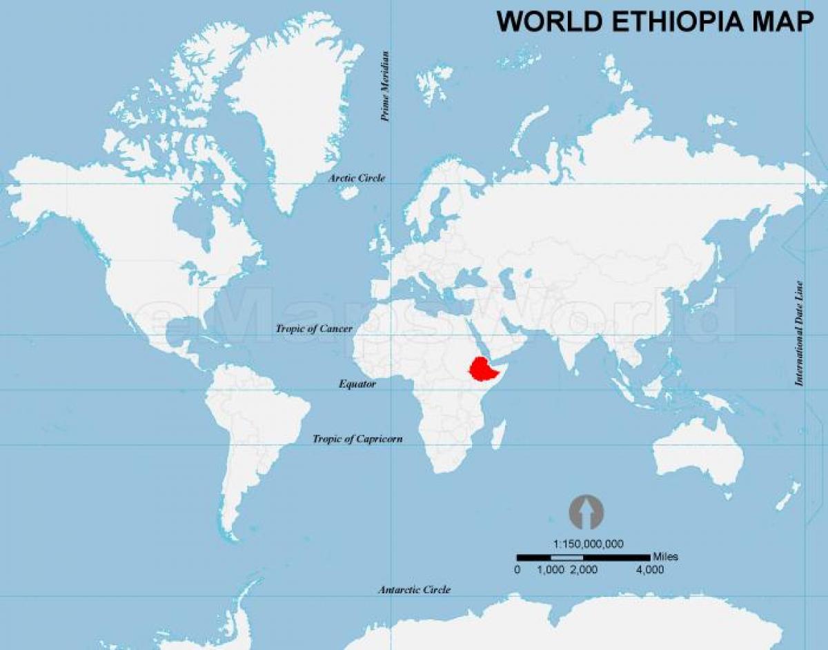 世界地图，埃塞俄比亚的位置