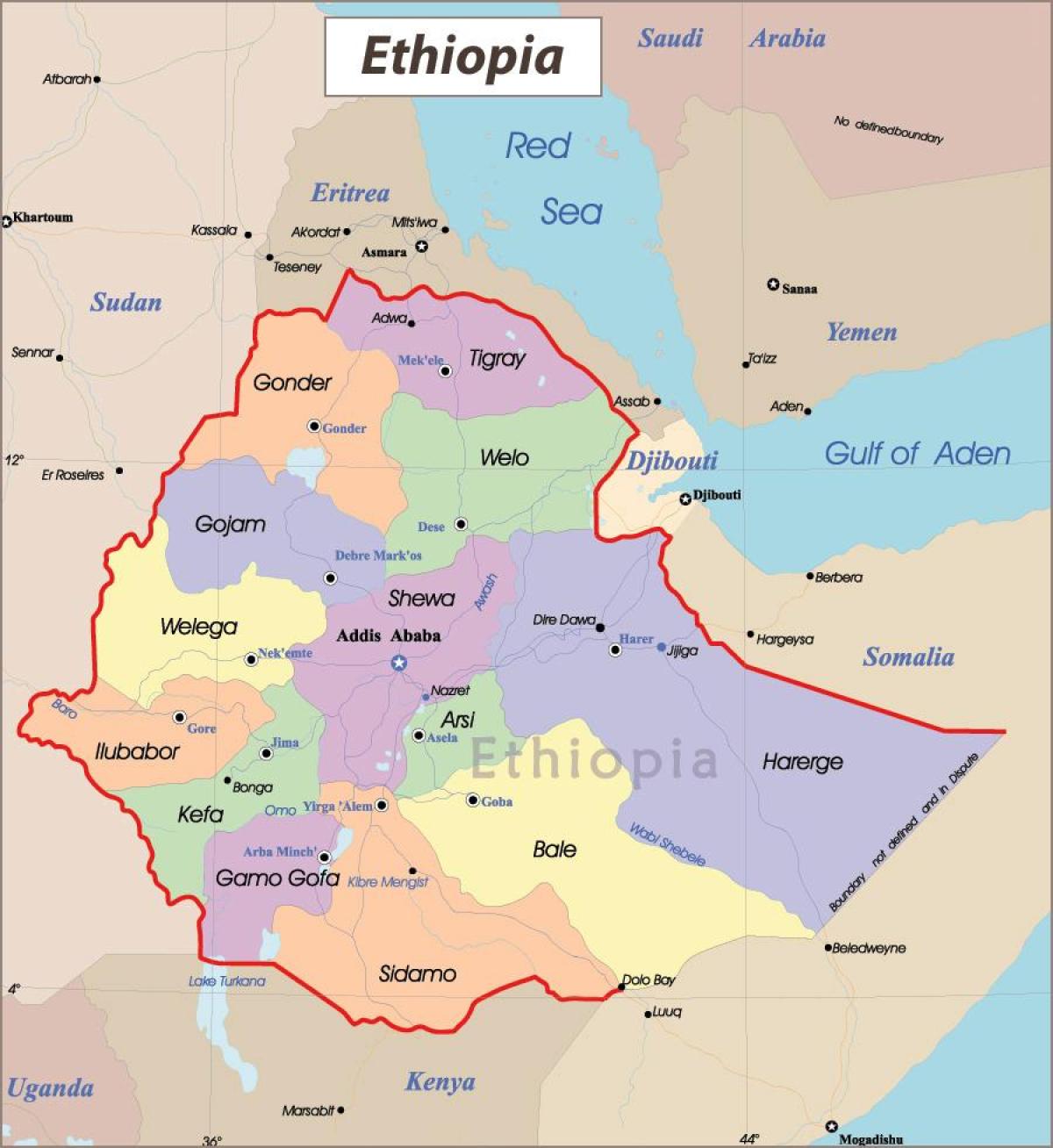 埃塞俄比亚地图与城市