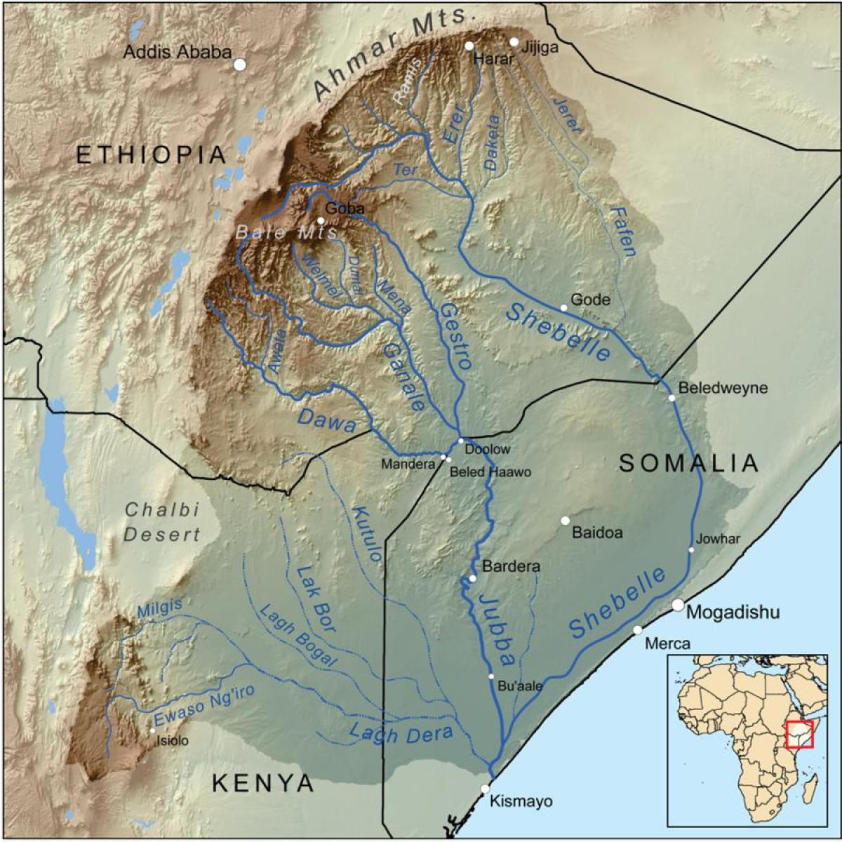 埃塞俄比亚河流流域地图