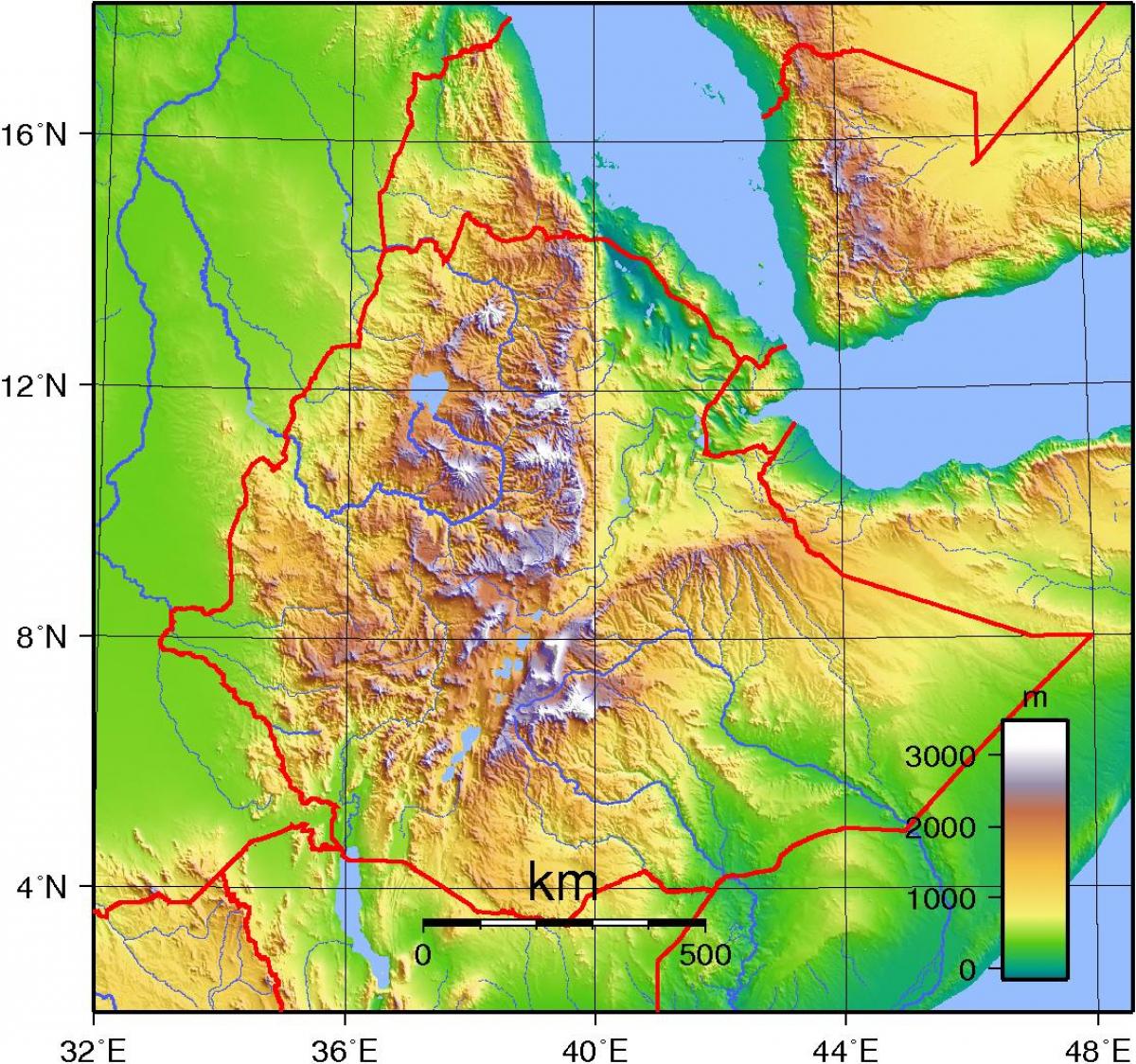 埃塞俄比亚高原的非洲地图